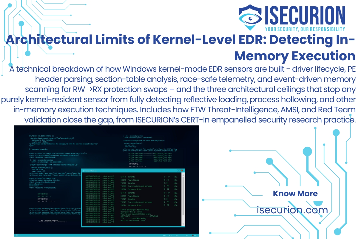 Architectural Limits of Kernel-Level EDR - Detecting In-Memory Execution in Modern Windows Systems - Kernel Driver Blueprint, PE Parsing, Memory Scanning and Detection Ceilings by ISECURION
