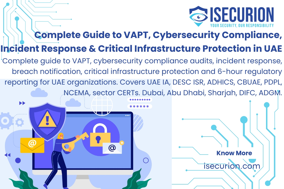 Complete Guide to VAPT, Cybersecurity Compliance & Incident Response in the UAE 2026 - UAE IA, DESC ISR, ADHICS, CBUAE, PDPL, NCEMA Compliance for Dubai, Abu Dhabi, Sharjah, DIFC, ADGM by ISECURION