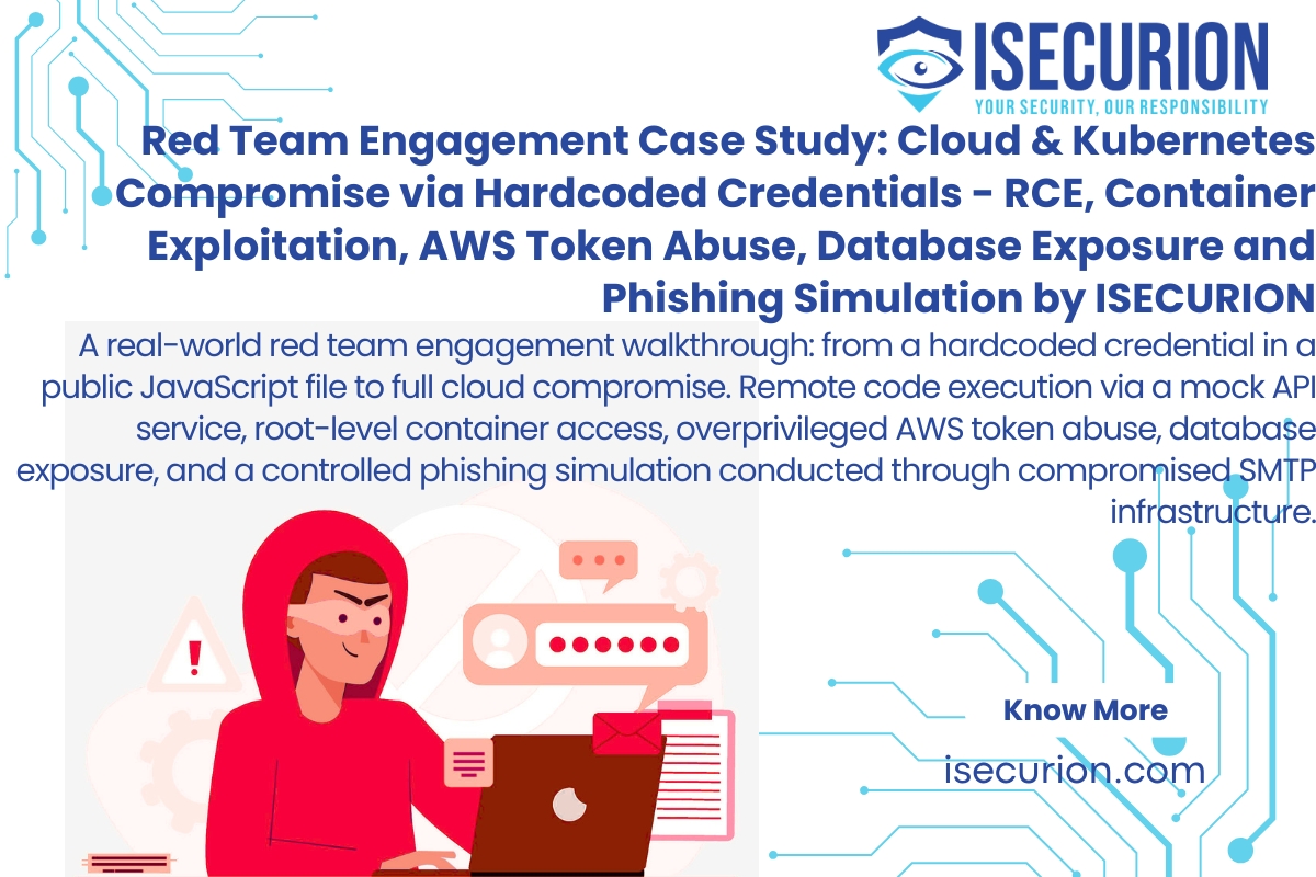 Red Team Engagement Case Study: Cloud & Kubernetes Compromise via Hardcoded Credentials - RCE, Container Exploitation, AWS Token Abuse, Database Exposure and Phishing Simulation by ISECURION